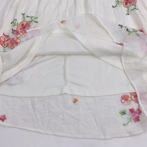 Anthropologie Fig and Flower embroidered Ruffled Sleeve Dress Small Creme Pink - Picture 8 of 14